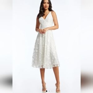 NWOT Dress the Population Elisa White Beaded Dress XXL Applique Fit and Flare